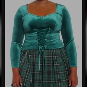 Velvet Green Corset Lace Up Crop, Long Sleeve. Plus Size 0 (large 12)